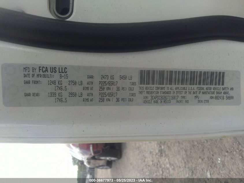 2016 DODGE JOURNEY SXT - 3C4PDCBG9GT116017