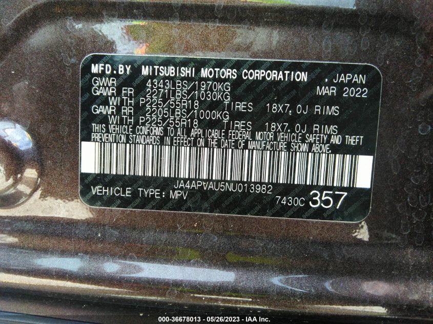 2022 MITSUBISHI OUTLANDER SPORT SE - JA4APVAU5NU013982