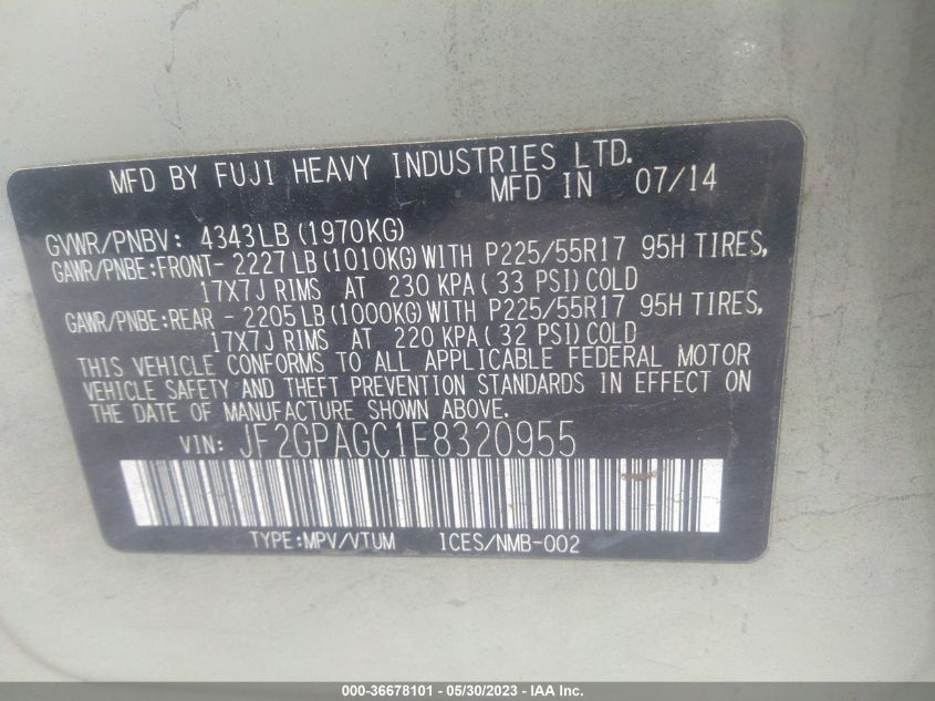 2014 SUBARU XV CROSSTREK LIMITED - JF2GPAGC1E8320955