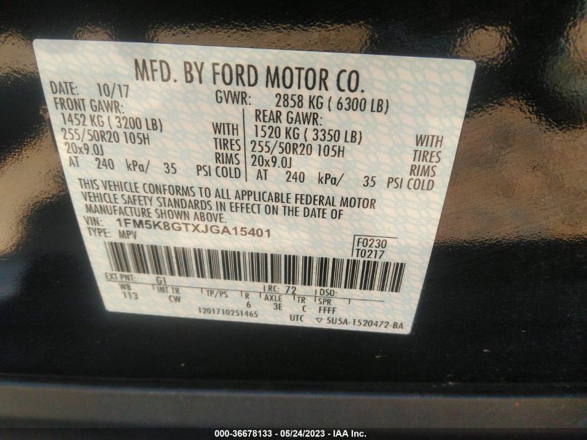 2018 FORD EXPLORER SPORT - 1FM5K8GTXJGA15401