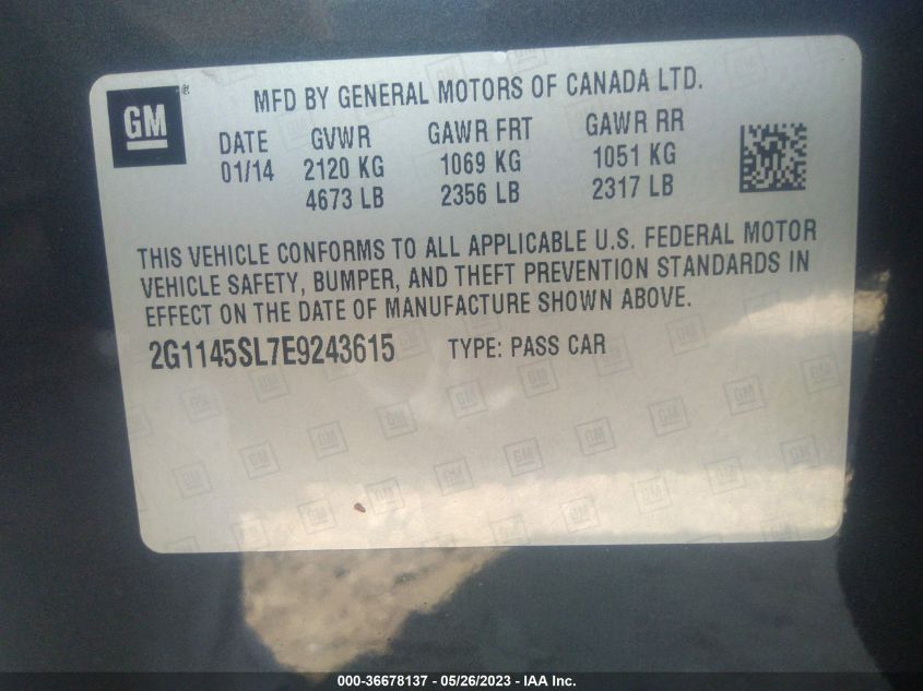 2014 CHEVROLET IMPALA LTZ - 2G1145SL7E9243615