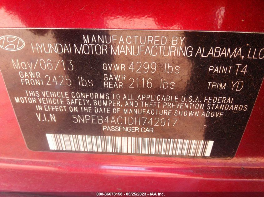 2013 HYUNDAI SONATA GLS - 5NPEB4AC1DH742917