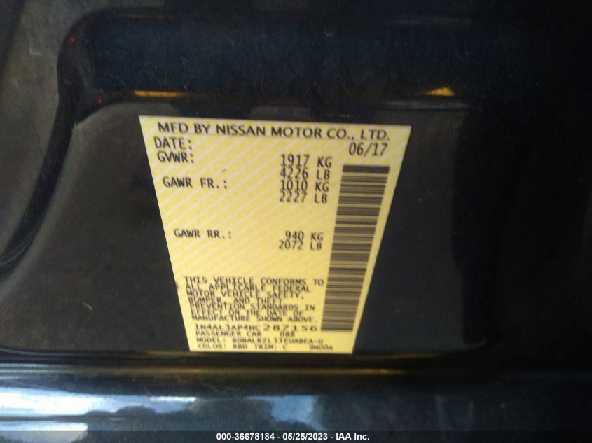 2017 NISSAN ALTIMA 2.5 SL - 1N4AL3AP4HC287156