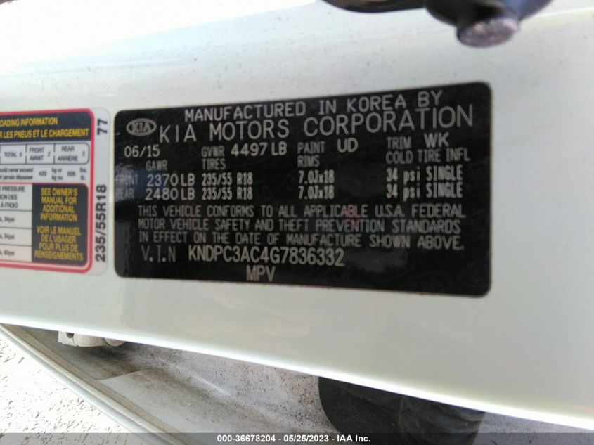 2016 KIA SPORTAGE EX - KNDPC3AC4G7836332