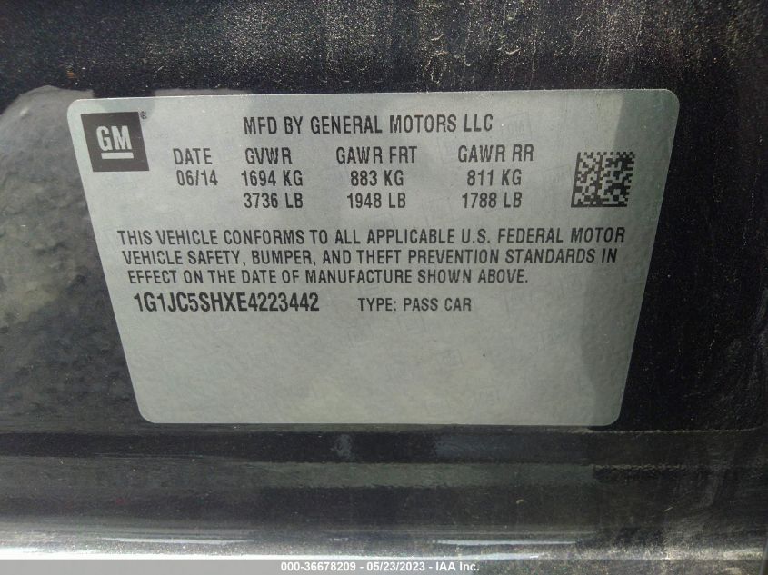 2014 CHEVROLET SONIC LT - 1G1JC5SHXE4223442