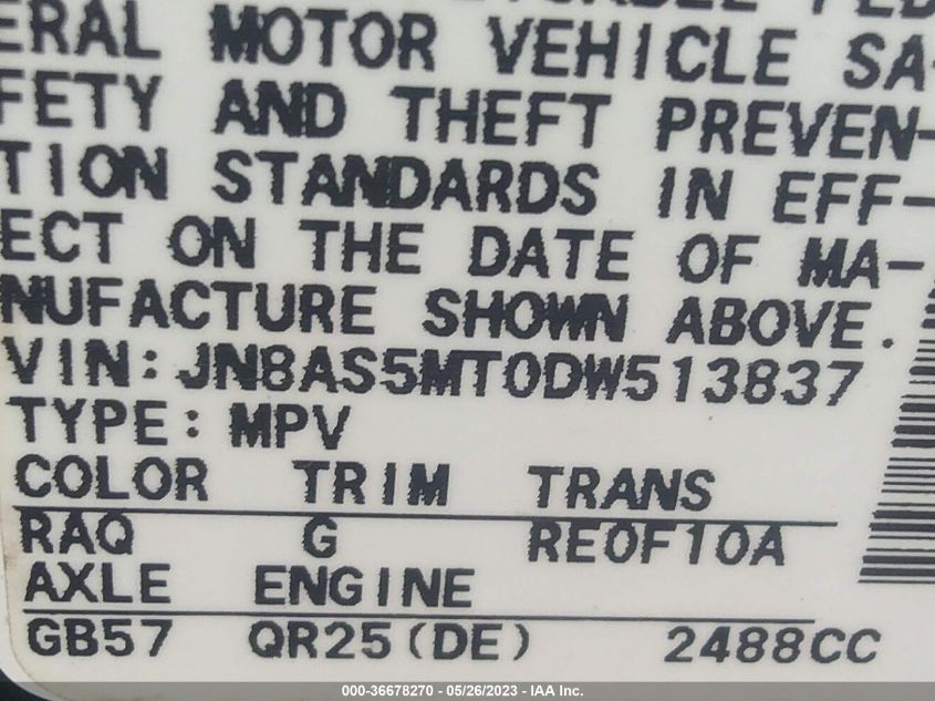 2013 NISSAN ROGUE SL - JN8AS5MT0DW513837
