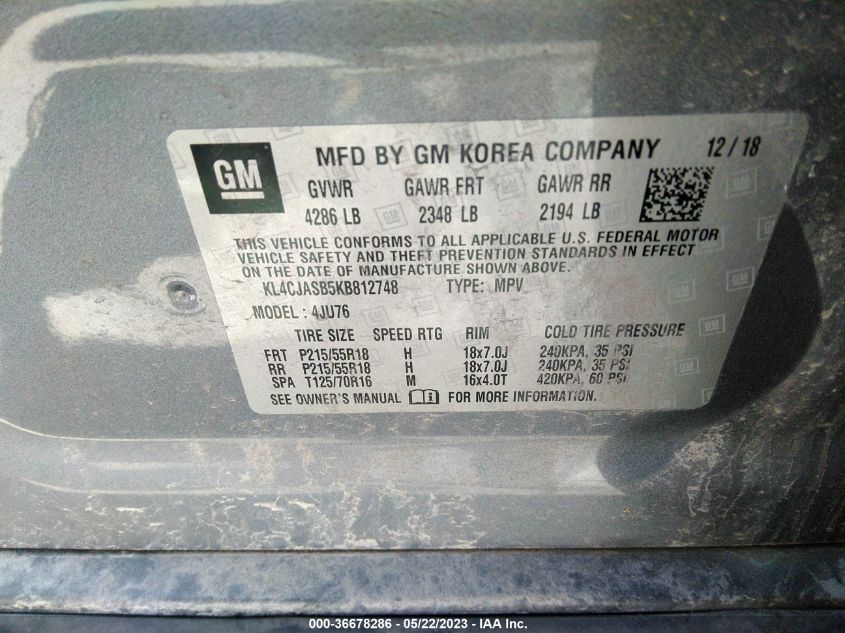 2019 BUICK ENCORE PREFERRED - KL4CJASB5KB812748