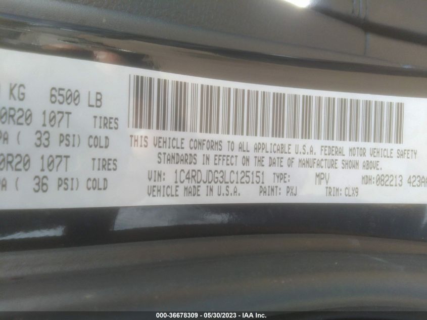 2020 DODGE DURANGO GT PLUS - 1C4RDJDG3LC125151