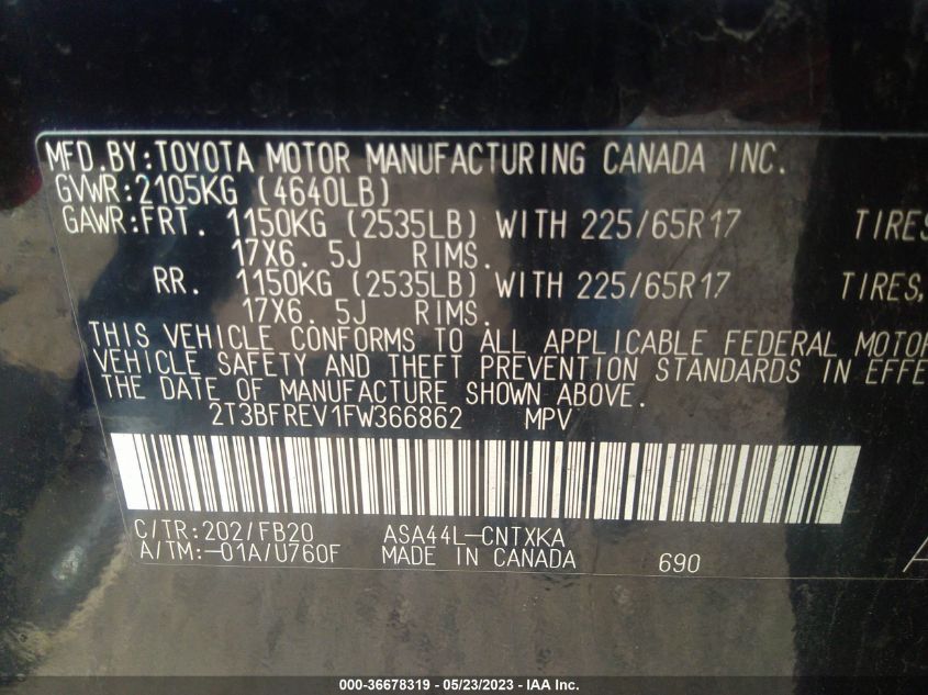 2015 TOYOTA RAV4 LE - 2T3BFREV1FW366862