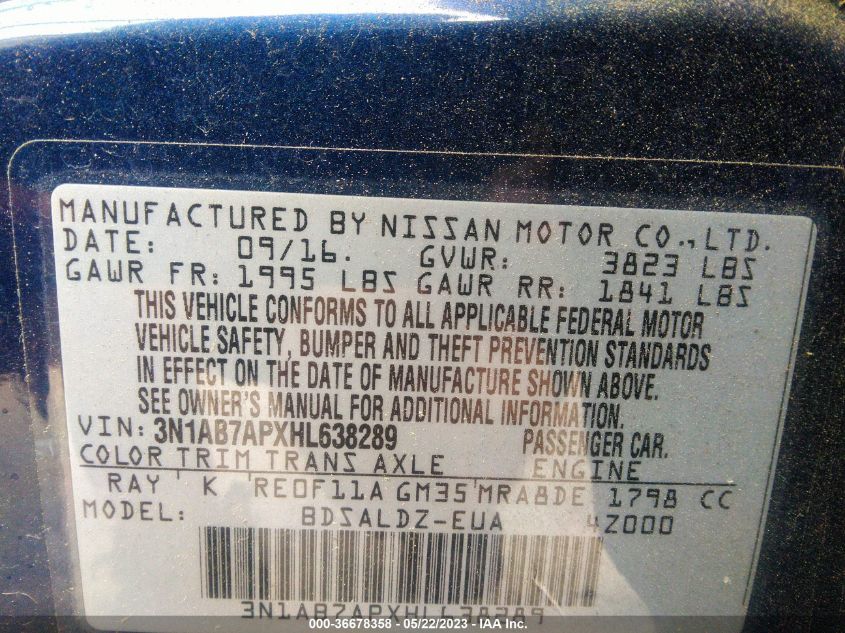 2017 NISSAN SENTRA SV - 3N1AB7APXHL638289