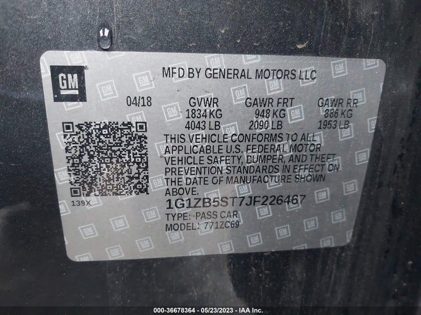 VIN 1G1ZB5ST7JF226467 2018 CHEVROLET MALIBU LS