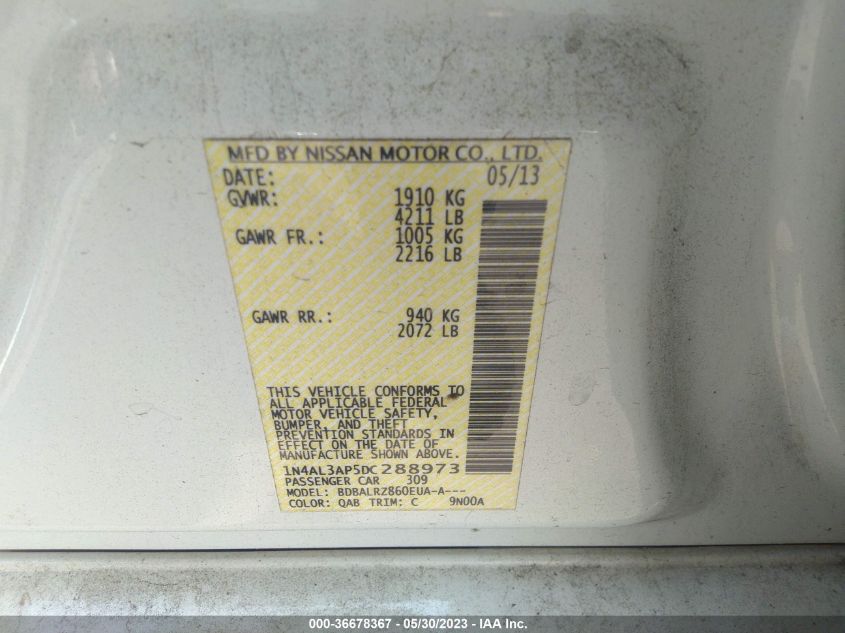 2013 NISSAN ALTIMA 2.5 S - 1N4AL3AP5DC288973