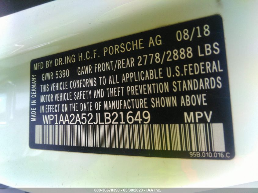 2018 PORSCHE MACAN - WP1AA2A52JLB21649