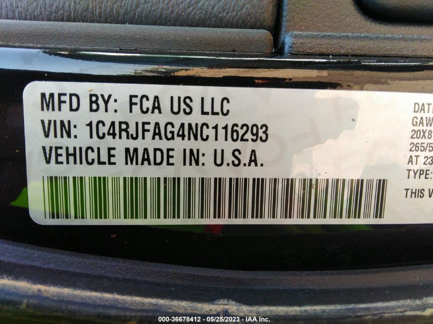 2022 JEEP GRAND CHEROKEE WK LAREDO X - 1C4RJFAG4NC116293