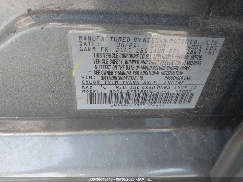 2021 NISSAN SENTRA SV - 3N1AB8CV8MY326115