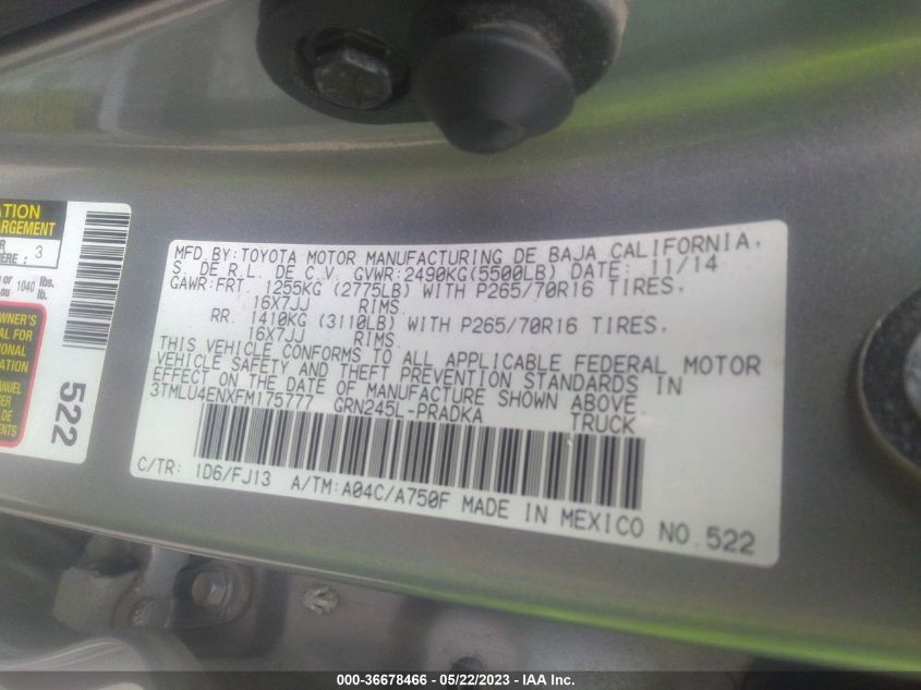 2015 TOYOTA TACOMA - 3TMLU4ENXFM175777