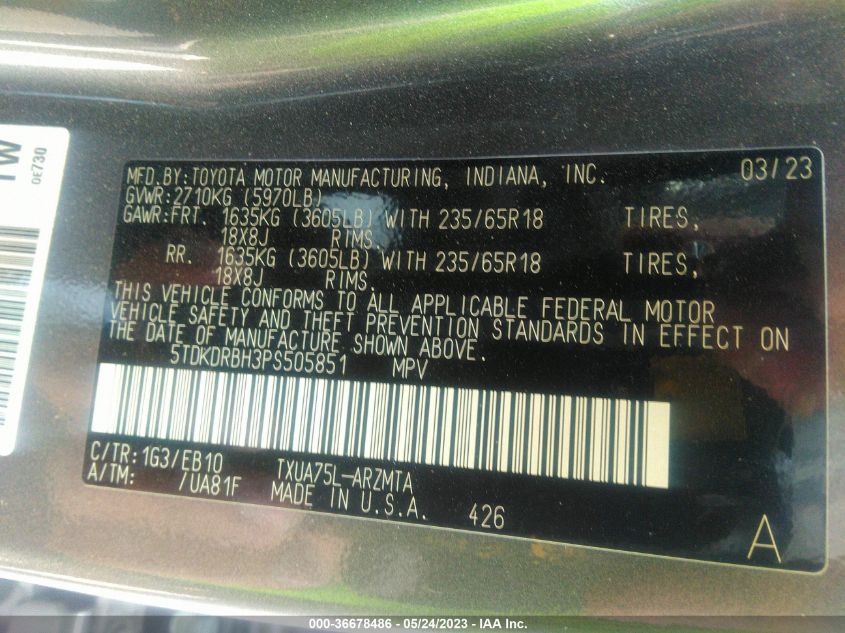 2023 TOYOTA HIGHLANDER XLE - 5TDKDRBH3PS505851