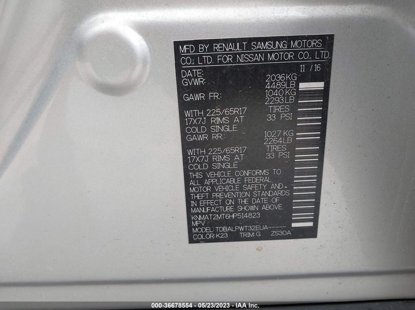 VIN KNMAT2MT6HP514823 2017 NISSAN ROGUE S