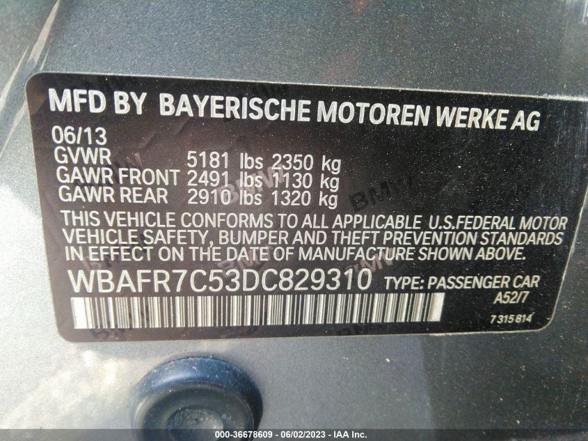 2013 BMW 5 SERIES 535I - WBAFR7C53DC829310