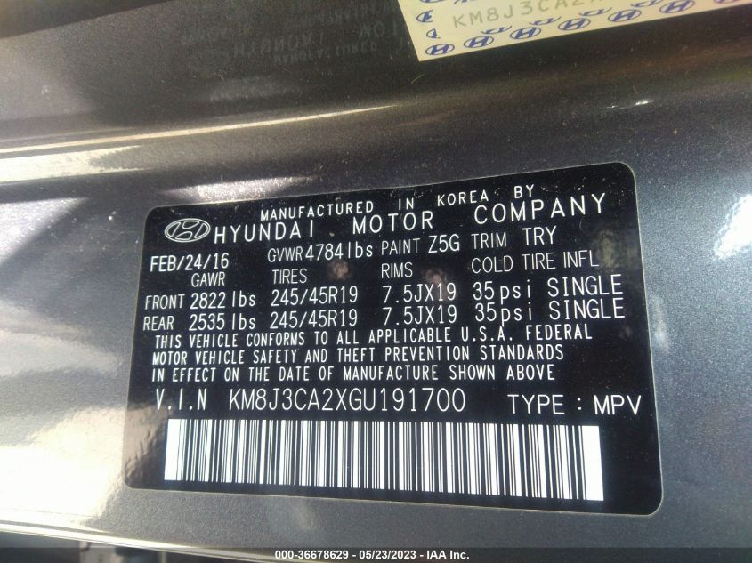 2016 HYUNDAI TUCSON SPORT - KM8J3CA2XGU191700