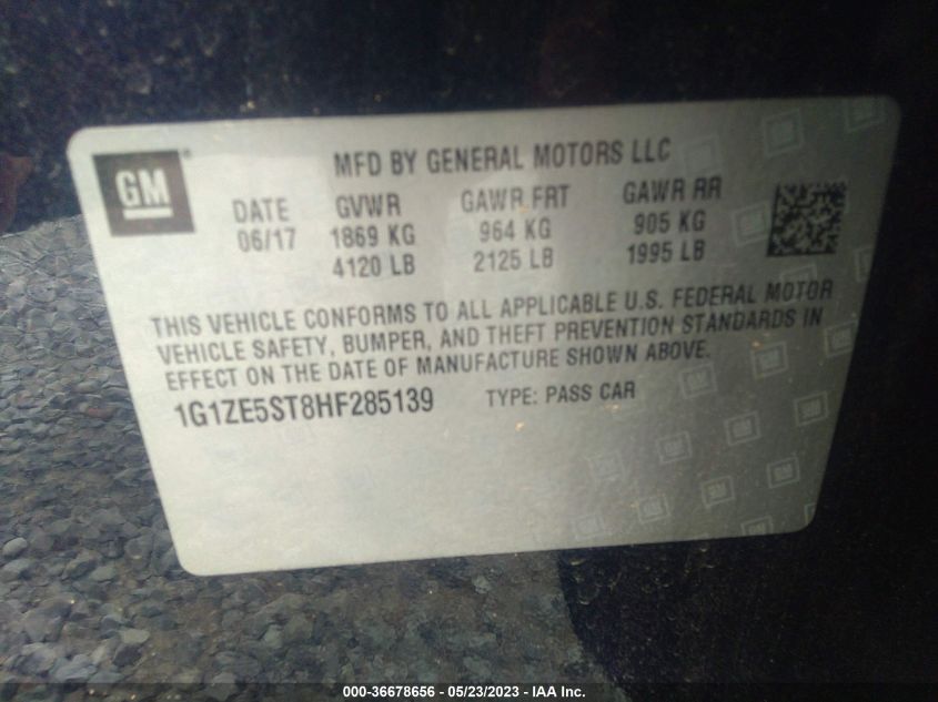 2017 CHEVROLET MALIBU LT - 1G1ZE5ST8HF285139