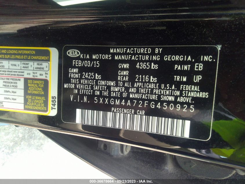 2015 KIA OPTIMA LX - 5XXGM4A72FG450925