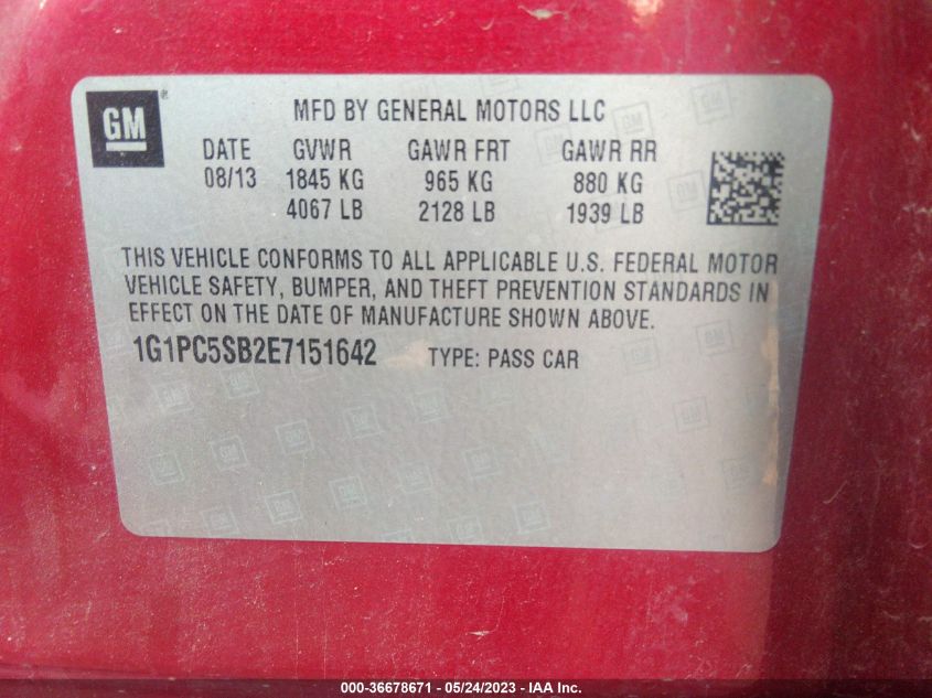2014 CHEVROLET CRUZE 1LT - 1G1PC5SB2E7151642