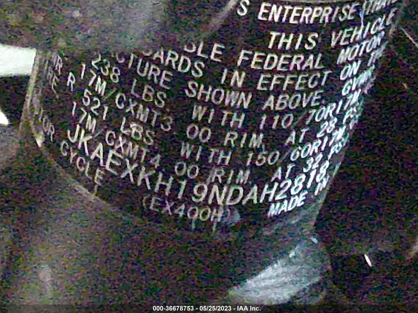 VIN JKAEXKH19NDAH2818 2022 KAWASAKI EX400