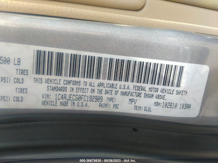 2015 JEEP GRAND CHEROKEE OVERLAND - 1C4RJECG0FC192909