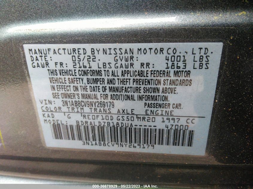 2022 NISSAN SENTRA SV - 3N1AB8CV9NY269179