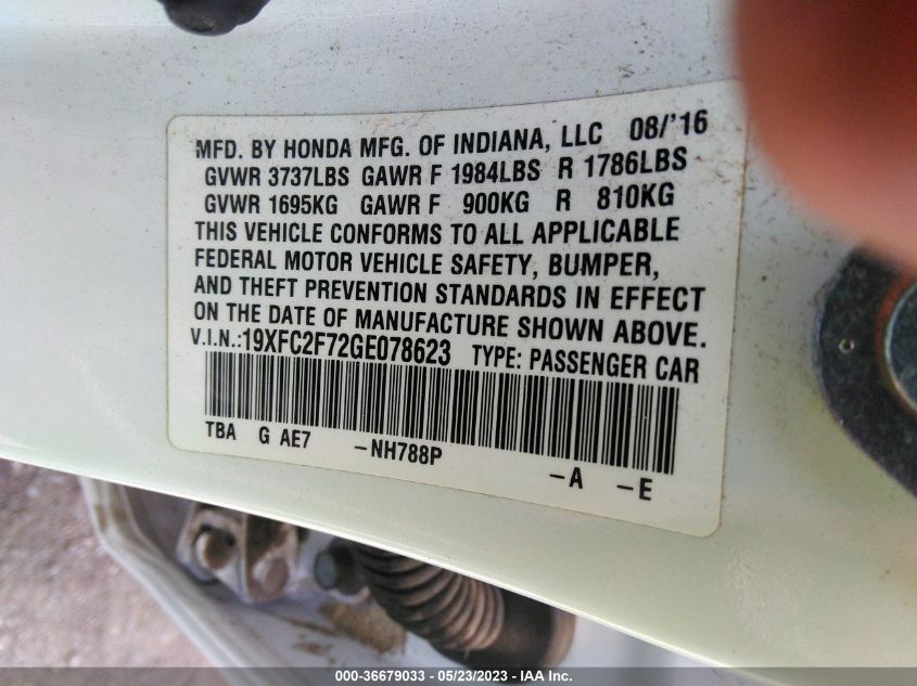 2016 HONDA CIVIC SEDAN EX - 19XFC2F72GE078623