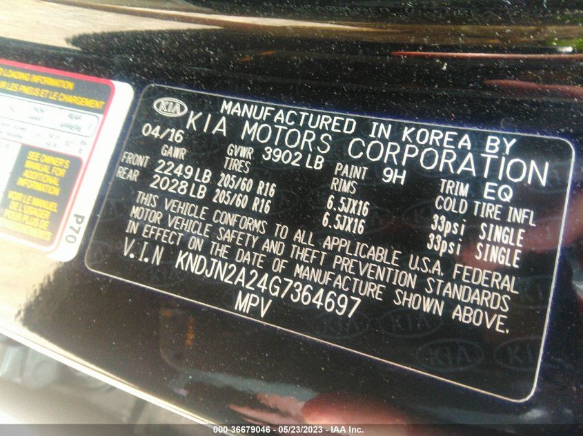 2016 KIA SOUL BASE - KNDJN2A24G7364697