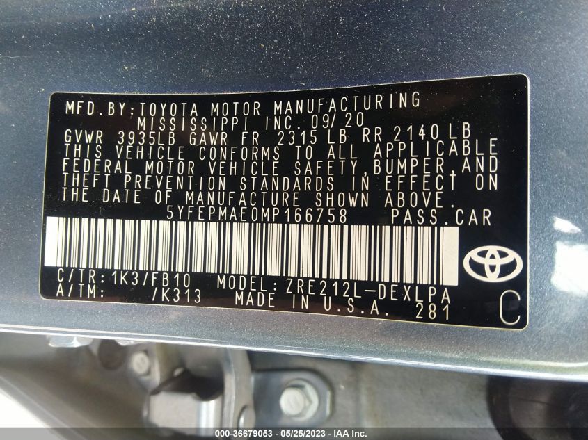 2021 TOYOTA COROLLA LE - 5YFEPMAE0MP166758