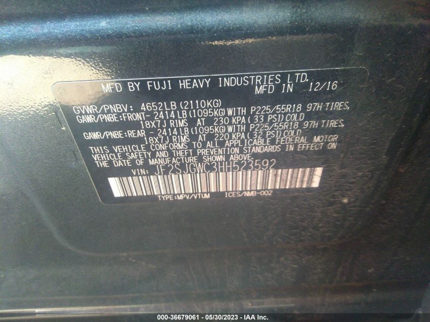 2017 SUBARU FORESTER TOURING - JF2SJGWC3HH523592
