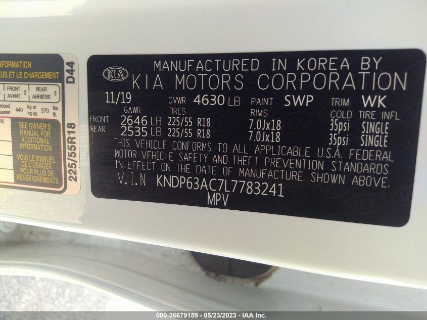 2020 KIA SPORTAGE S - KNDP63AC7L7783241