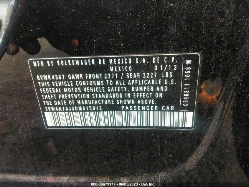 2013 VOLKSWAGEN GLI AUTOBAHN 3VW4A7AJ3DM415912