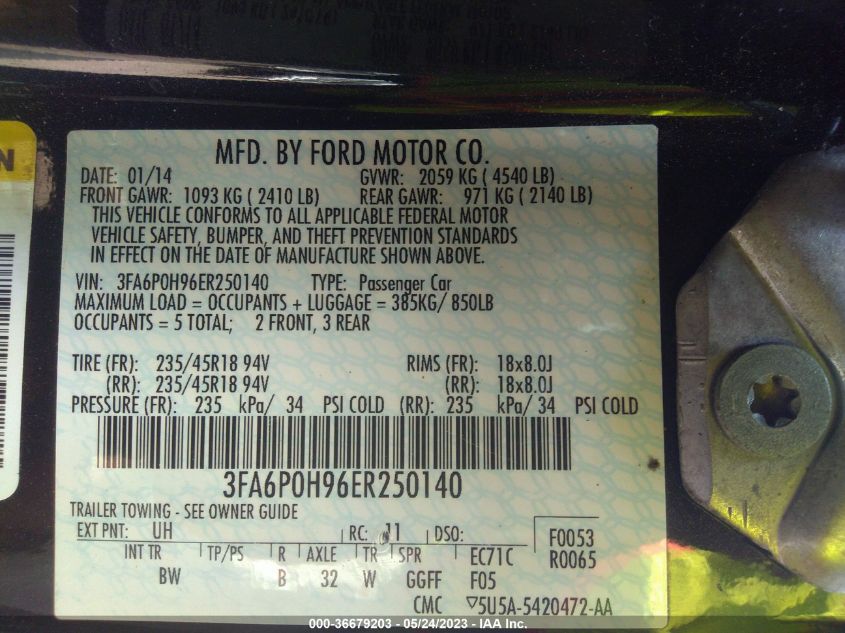 2014 FORD FUSION SE - 3FA6P0H96ER250140