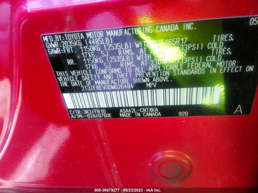 2013 TOYOTA RAV4 LE - 2T3ZFREV0DW026484