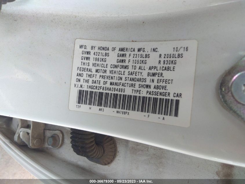 2017 HONDA ACCORD SEDAN EX-L - 1HGCR2F85HA094895