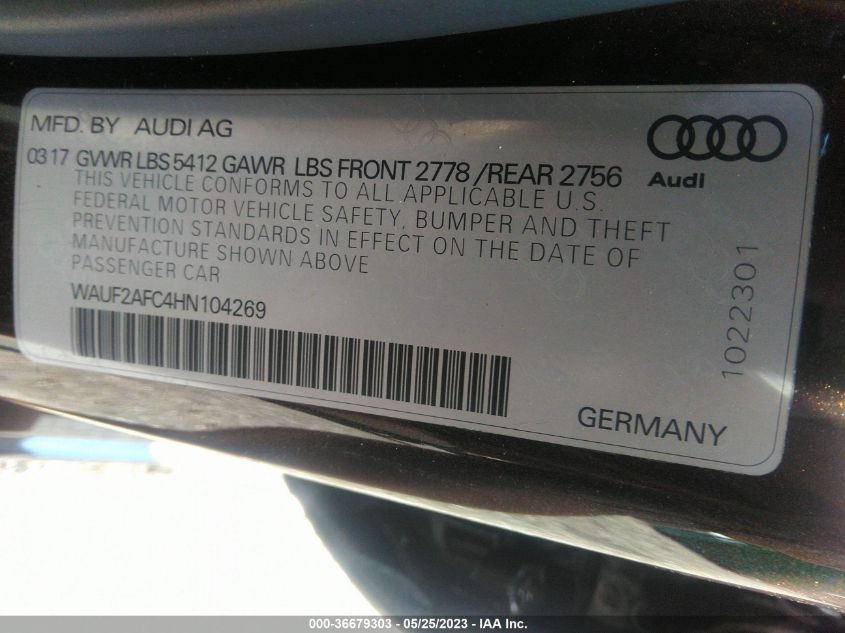 2017 AUDI A6 PREMIUM PLUS - WAUF2AFC4HN104269