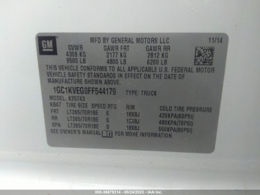 2015 CHEVROLET SILVERADO 2500HD LT - 1GC1KVEG0FF544179