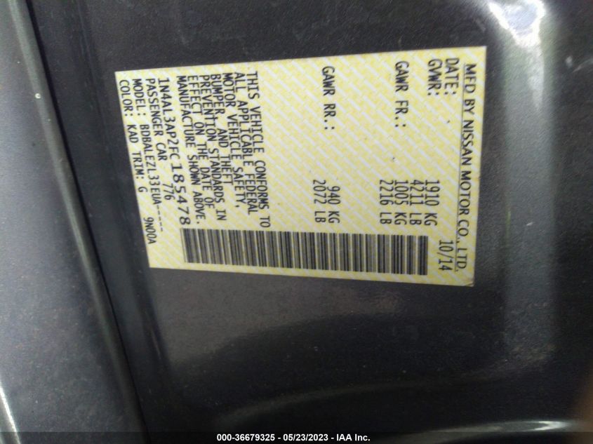 2015 NISSAN ALTIMA 2.5 - 1N4AL3AP2FC185478