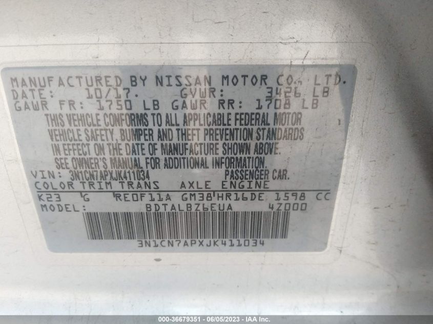 2018 NISSAN VERSA SEDAN SV - 3N1CN7APXJK411034