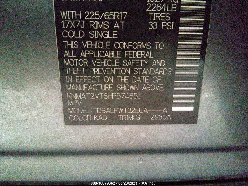 VIN KNMAT2MT6HP574651 2017 NISSAN ROGUE S