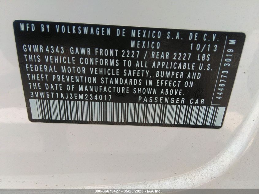 2014 VOLKSWAGEN JETTA SEDAN GLI - 3VW5T7AJ3EM234017