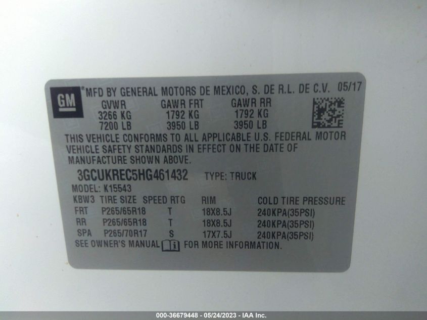 2017 CHEVROLET SILVERADO 1500 LT - 3GCUKREC5HG461432