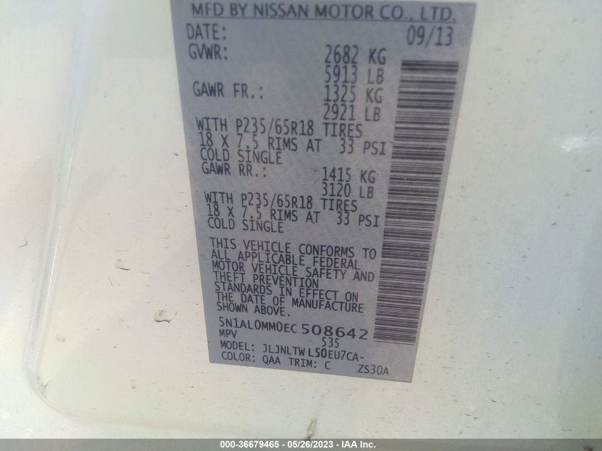 2014 INFINITI QX60 - 5N1AL0MM0EC508642