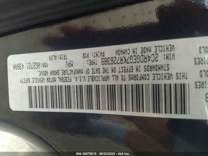 2019 DODGE GRAND CARAVAN GT - 2C4RDGEG7KR726389