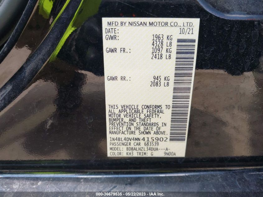 2021 NISSAN ALTIMA 2.5 SV - 1N4BL4DV4MN415902