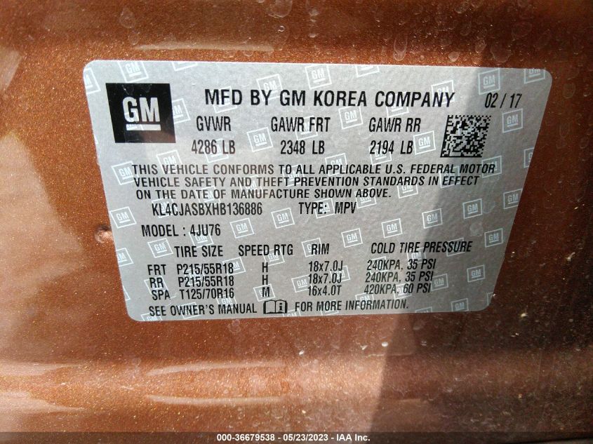 2017 BUICK ENCORE PREFERRED - KL4CJASBXHB136886
